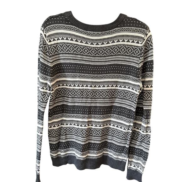 Womens Fair Isle Nordic Knit Sweater Size Medium Geometric Aztec Print Gray Prep - Picture 2 of 7
